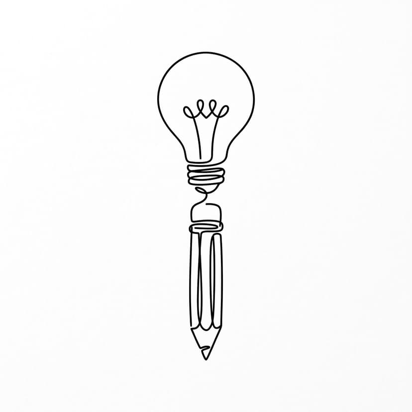 Pencil lightbulb line drawing